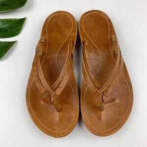 OluKai Tan Leather Sandals